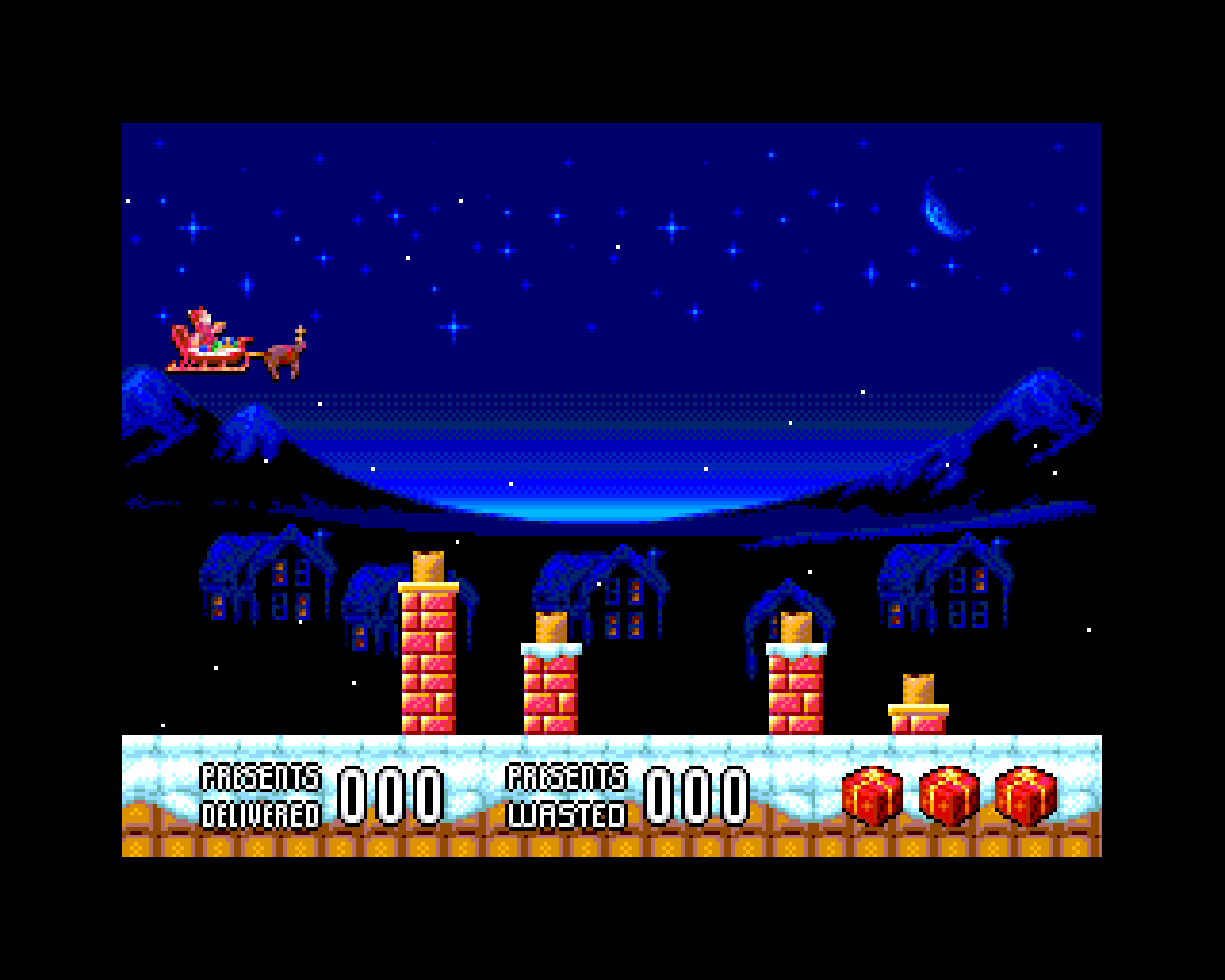 A Next game showing a starlit snowy town with a sleigh crossing the sky.