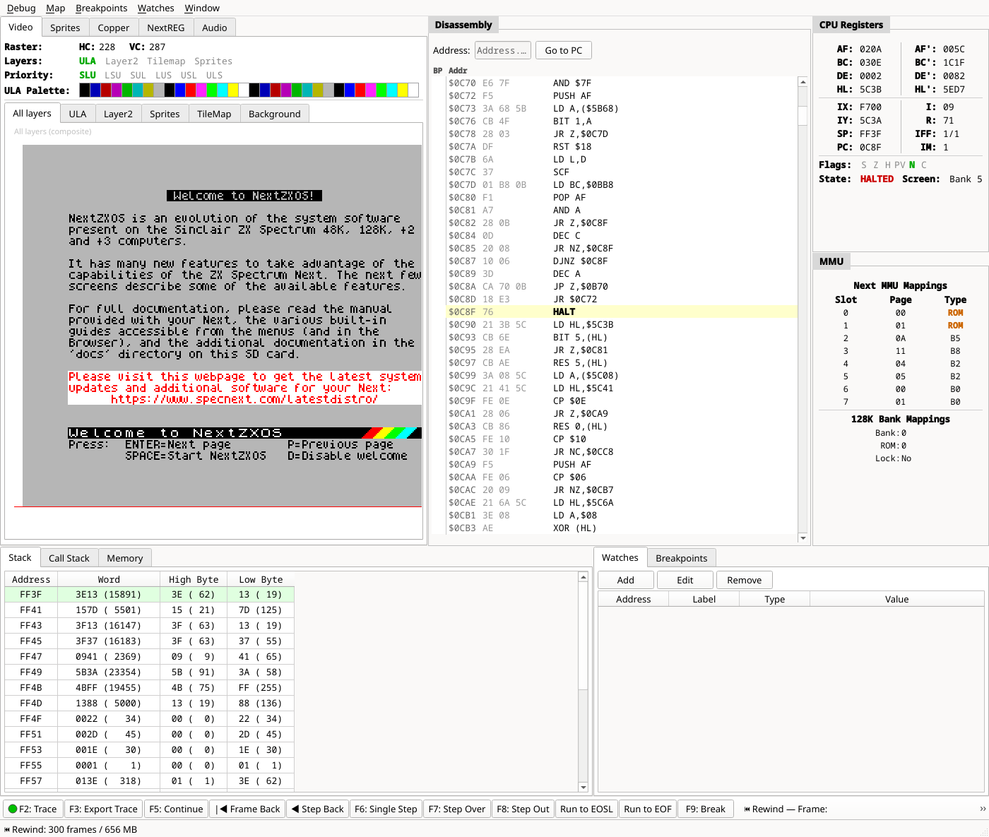 The debugger window