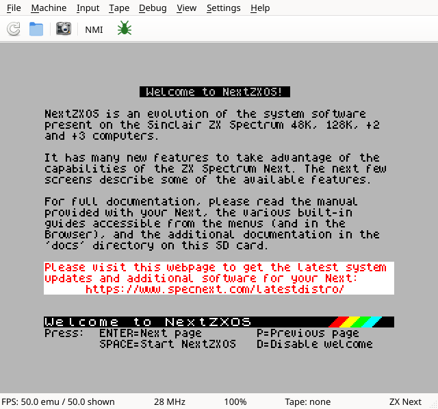 JNEXT running, with NextZXOS booted