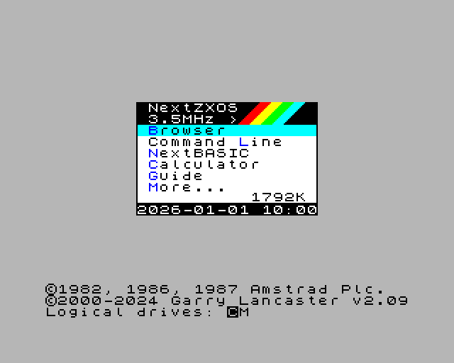 The NextZXOS main menu