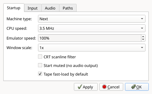 The Preferences dialog, Startup tab